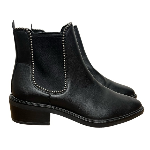 Coach Black Leather Studded Elastic Side Block Heel Bowery Ankle Boot 7 - Picture 1 of 9